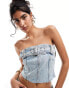 Pull&Bear belt detail denim corset top co-ord in mid blue