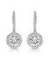 Sterling Silver with White Gold Plated Clear Round Cubic Zirconia Haloed Solitaire Drop Earrings