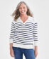 ფოტო #1 პროდუქტის Women's Striped Collared Tunic Sweater, Created for Macy's