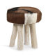 HOCKER AUS HOLZ UND NATURLEDER D. 38 cm