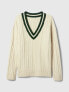 CashSoft Varsity Cable-Knit Sweater