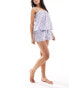 Loungeable cotton stripe tie shoulder cami and short pyjama set in blue