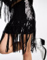 Something New X Emma Fridsell sequin fringe mini skirt co-ord in black