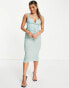 Фото #1 товара ASOS DESIGN cami cupped midi dress with ruched belt in mint & black spot