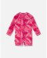 Girl Long Sleeve One Piece Rash guard Fuchsia Tie Dye Printed Flowers - Toddler Child