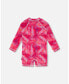 ფოტო #1 პროდუქტის Girl Long Sleeve One Piece Rash guard Fuchsia Tie Dye Printed Flowers - Toddler Child