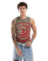 Фото #1 товара COLLUSION festival muscle vest with red swirl print on green fit