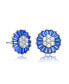 Sterling Silver with White Gold Plated Round and Baguette Cubic Zirconia Stud Earrings