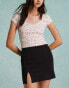 Фото #6 товара Miss Selfridge bengaline seam detail mini skirt in black