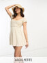Фото #1 товара ASOS DESIGN Petite scoop neck cap sleeve crinkle shirred mini dress in sand