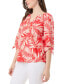 Women's Printed Split-Neck Elbow-Sleeve Top