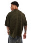 ASOS DESIGN oversized boxy t-shirt with baseball collar in khaki stripe Зеленый, M - Chest 40 - фото #8