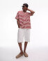 Topman short sleeve stripe crochet holiday shirt in red