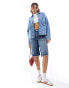 Фото #4 товара Stradivarius denim shacket with patch pocket in light blue