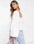 ASOS DESIGN v neck crochet top with frill sleeve and peplum hem in mixed pastel