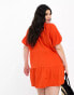 Фото #3 товара ASOS DESIGN Curve short sleeve tiered smock mini dress in orange