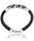 Men's Skull Link Leather Bracelet in Stainless Steel