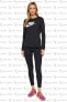 Sportswear Clup Swoosh Uzun Kollu Standart Kesim Siyah Kadın Spor Tişört