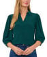 Women's Collared V-Neck Puff Shoulder 3/4-Sleeve Top