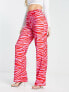 Фото #1 товара NA-KD x Janka Polliana co-ord high waist tailored trousers in pink zebra