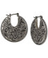 Silver-Tone Small Ornate Etched Hoop Earrings, 1"