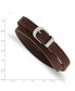 ფოტო #2 პროდუქტის Stainless Steel Polished Brown Leather Adjustable Wrap Bracelet