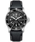 ფოტო #1 პროდუქტის Men's Swiss Automatic Sport Timer Black Leather Strap Watch 42mm