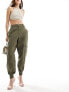 River Island cuffed hem belted cargo trouser in khaki