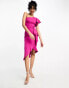 Фото #2 товара True Violet one shoulder ruffle midi dress in fuchsia