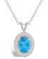 ფოტო #1 პროდუქტის Blue Topaz (1-3/5 ct. t.w.) and Diamond (1/8 ct. t.w.) Halo Pendant Necklace in Sterling Silver