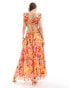 Forever New cut out plisse maxi dress in ornage and pink floral