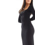 Фото #4 товара Miss Selfridge long sleeve square neck super soft bodycon maxi dress in black