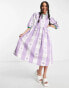 COLLUSION twill gingham midi smock dress in lilac