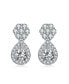 Sterling Silver with White Gold Plated Clear Pear and Round Cubic Zirconia Halo with Flower Post Drop Earrings