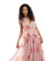 Фото #4 товара ASOS DESIGN plunge pleated tiered midi dress in pink floral print