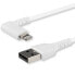 Фото #1 товара StarTech.com 6ft (2m) Durable USB A to Lightning Cable - White 90° Right Angled Heavy Duty Rugged Aramid Fiber USB Type A to Lightning Charging/Sync Cord - Apple MFi Certified - iPhone - 2 m - Lightning - USB A - Male - Male - White