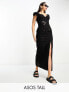 ASOS DESIGN Tall butterfly cutwork sweetheart neck midi dress with button detail in black