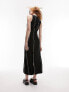 Topshop contrast stitch sleeveless midi dress with splits in black