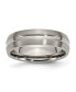 Titanium Brushed and Polished Grooved Wedding Band Ring