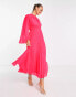 Фото #4 товара ASOS DESIGN tie back fluted sleeve pleated midi dress in fluro pink