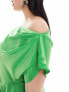 ASOS DESIGN Curve exclusive satin off shoulder mini dress in green 48 - фото #7