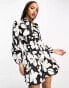 Фото #6 товара Stradivarius shirt dress with flippy skirt in mono print