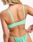 Pieces scoop neck bikini top in green gingham