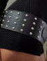 ASOS DESIGN wide studded belt with silver buckle in black