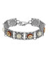 Pewter Round Cornalian Cameo and Cultura Imitated Pearl Bracelet