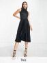 Closet London Tall high neck pleated midi dress in black