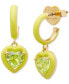 Gold-Tone Color-Coated Stone Heart Charm Hoop Earrings