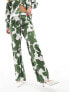 Style Cheat satin wide leg trousers in green print co-ord