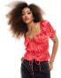 Фото #1 товара ASOS DESIGN puff sleeve satin top in red