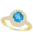 ფოტო #1 პროდუქტის Blue Topaz and Diamond Accent Halo Ring in 14K Yellow Gold